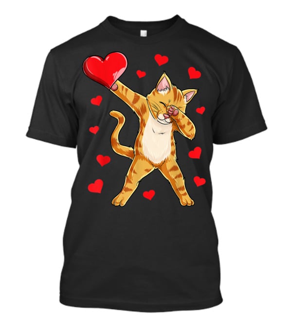 Dabbing Cat Heart Valentines Day Girls Kitten Lover 14 T-Shirt