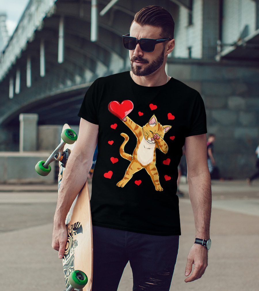 Dabbing Cat Heart Valentines Day Girls Kitten Lover 14 T-Shirt