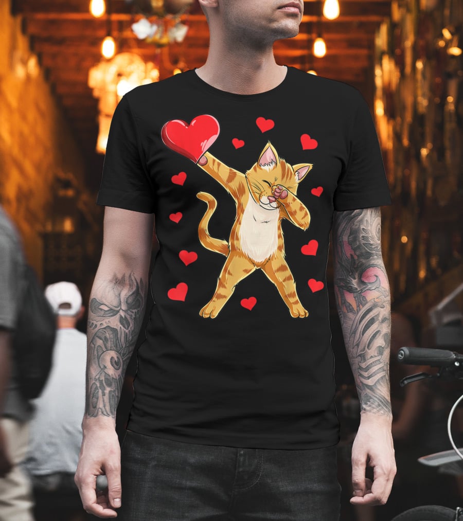 Dabbing Cat Heart Valentines Day Girls Kitten Lover 14 T-Shirt