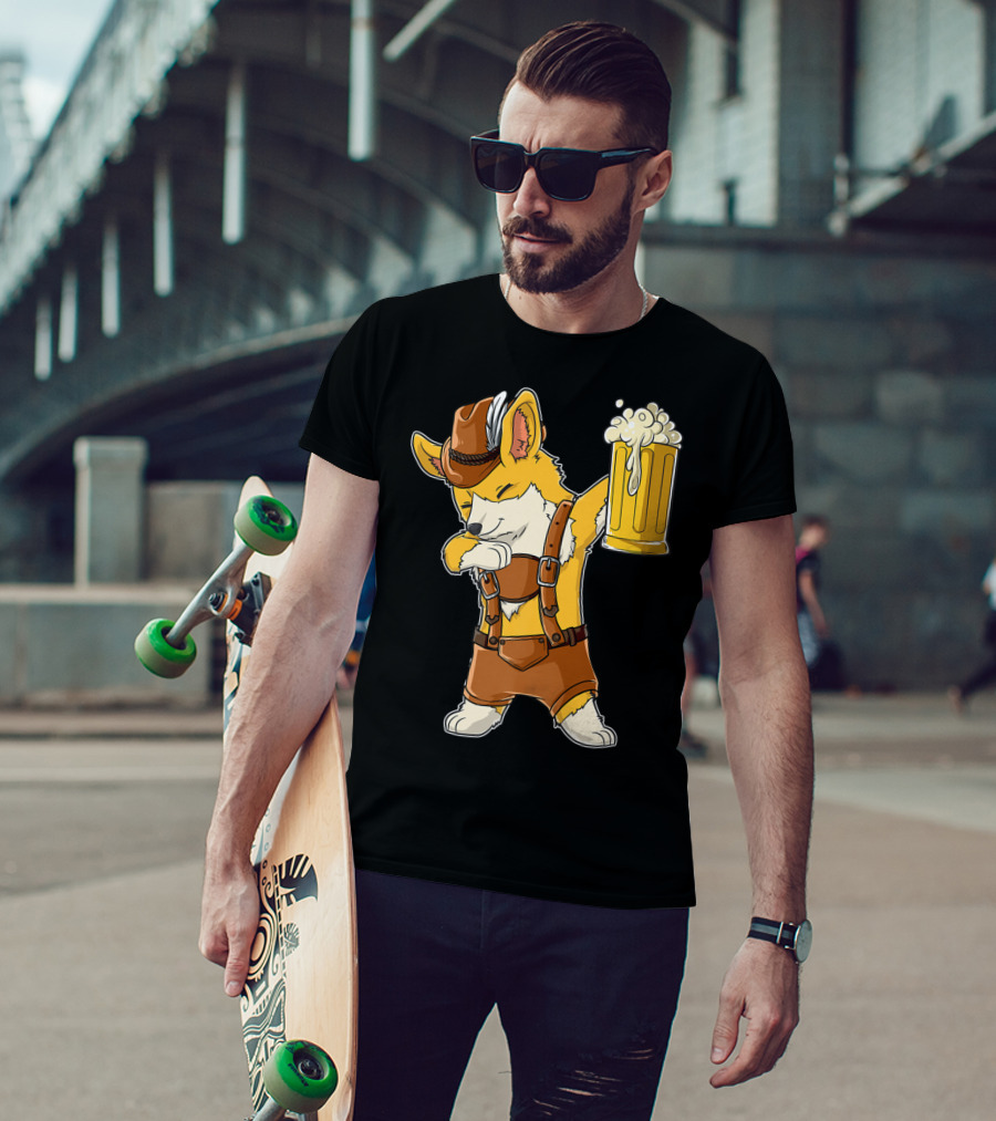 Dabbing Corgi In Lederhosen With Beer Mug At Oktoberfest T-Shirt