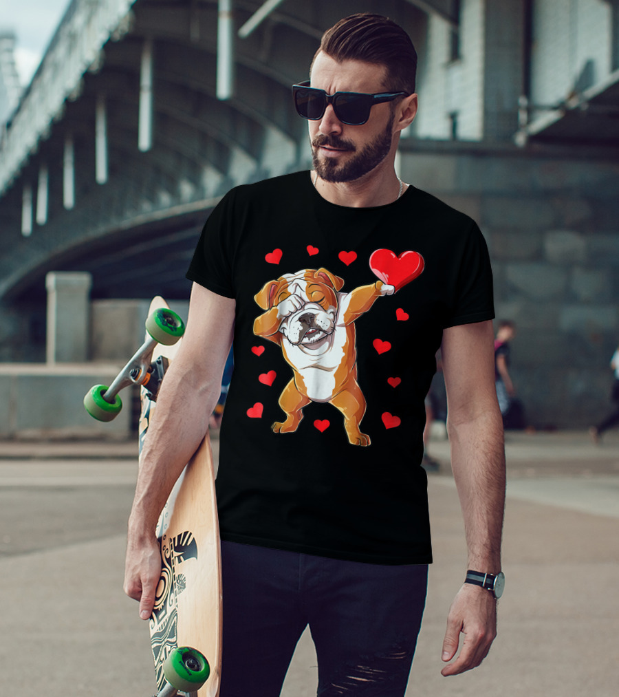 Dabbing English Bulldog Valentines Day Dog Heart Boys16 Romantic Gesture T-Shirt