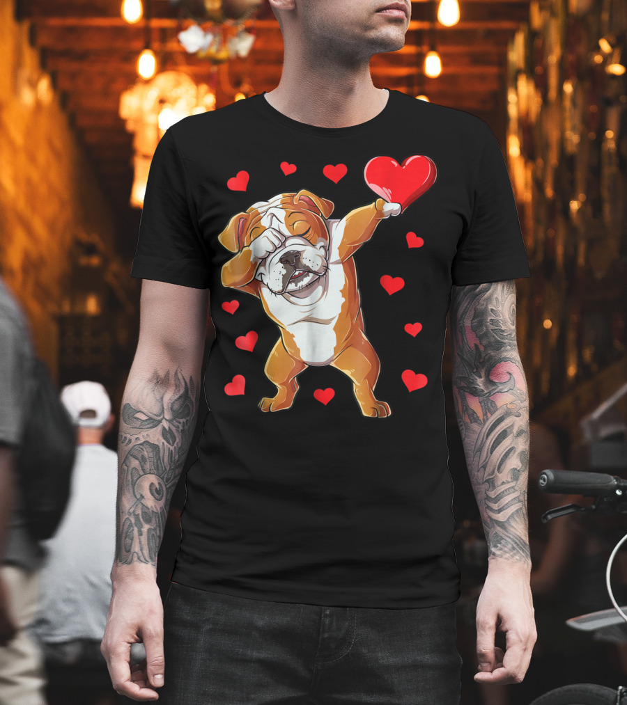 Dabbing English Bulldog Valentines Day Dog Heart Boys16 Romantic Gesture T-Shirt
