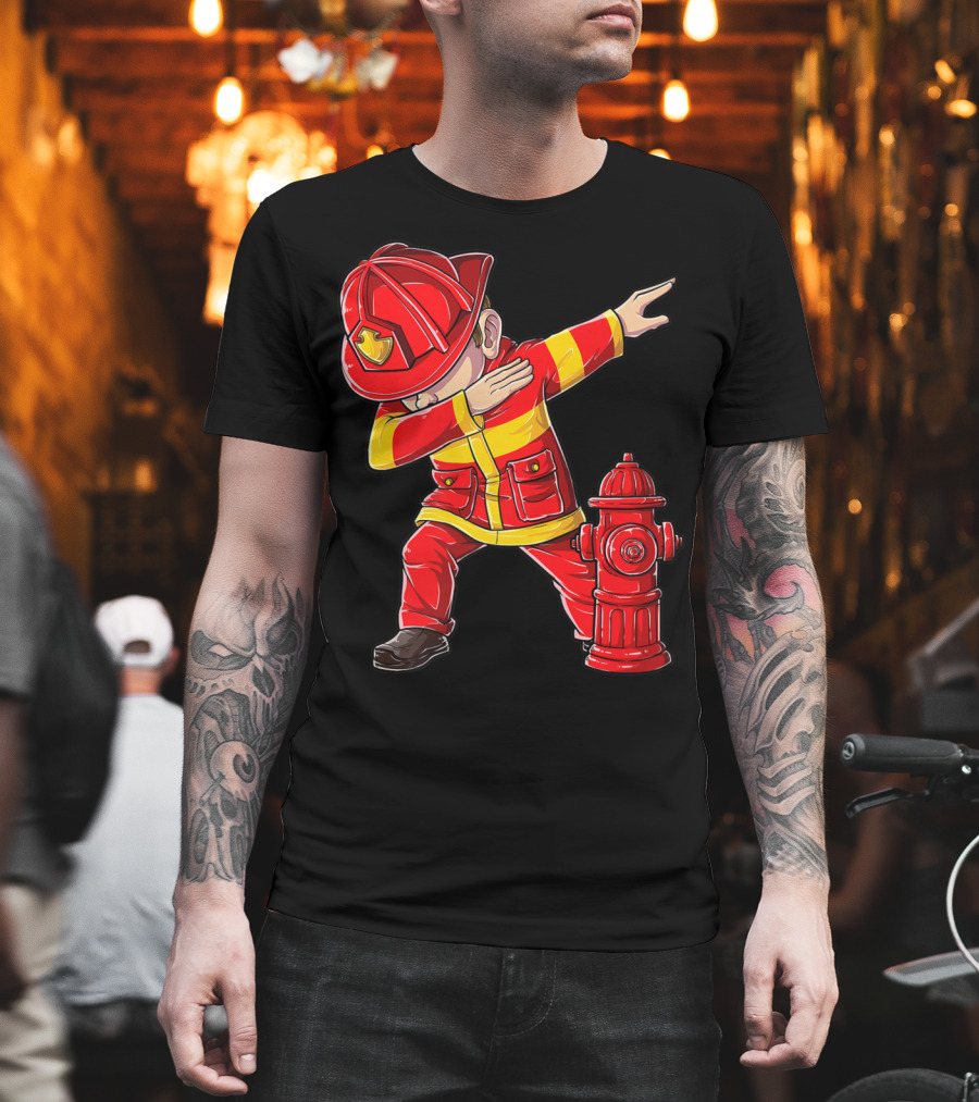 Dabbing Firefighter With Fire Hydrant Dab Dance Funny T-Shirt
