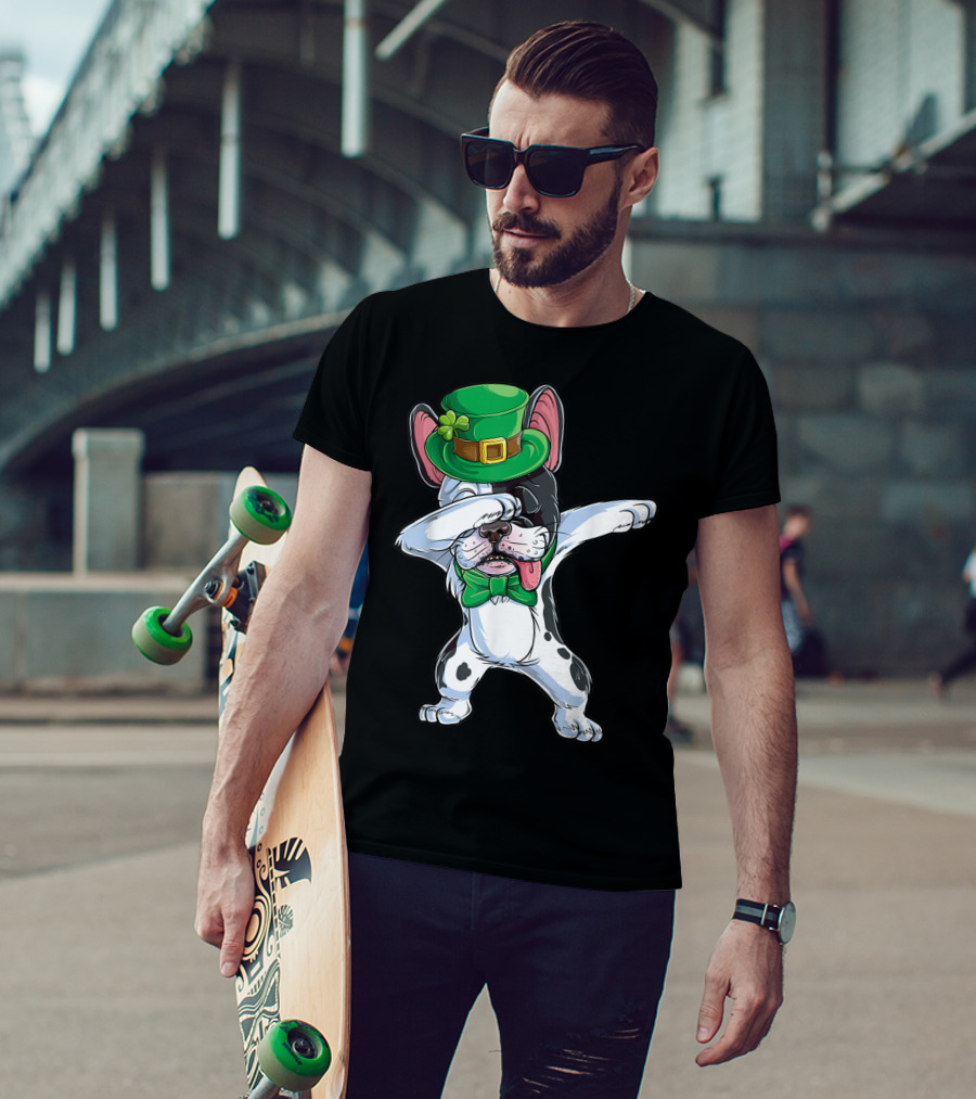 Dabbing French Bulldog St Patricks Day Leprechaun Hat Bow Tie T-Shirt