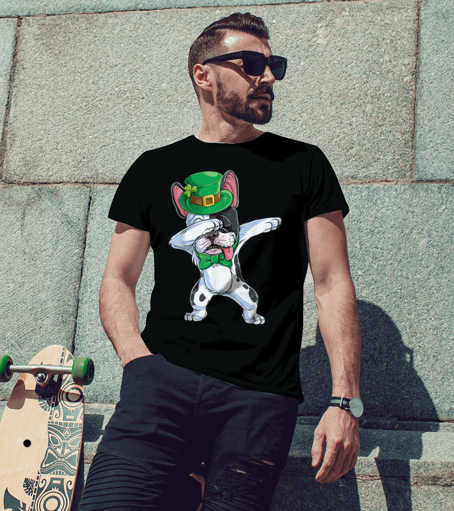 Dabbing French Bulldog St Patricks Day Leprechaun Hat Bow Tie T-Shirt