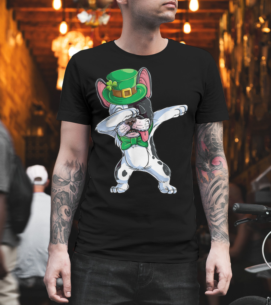 Dabbing French Bulldog St Patricks Day Leprechaun Hat Bow Tie T-Shirt