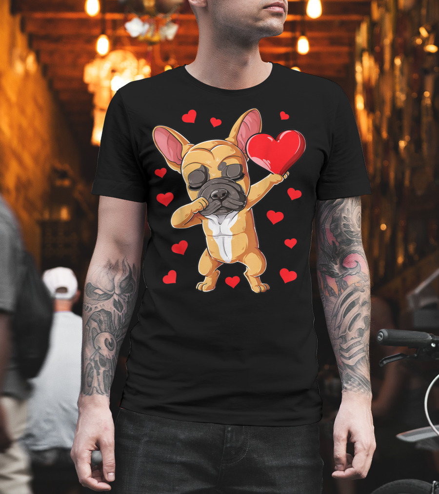 Dabbing French Bulldog Valentine’s Day Dog Heart Boys10 Red Hearts T-Shirt