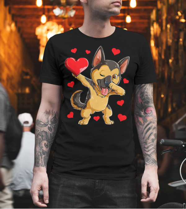 Dabbing German Shepherd Valentine Dog with Hearts Boys Love T-Shirt Dabbing German Shepherd Valentine Dog with Hearts Boys Love T-Shirt