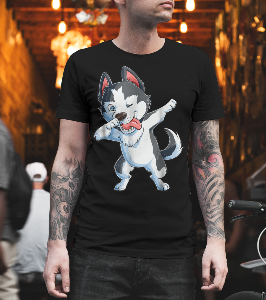 Dabbing Siberian Husky Boys Dab Dance Puppy Lover15 Cartoon Puppy Dance Move T-Shirt