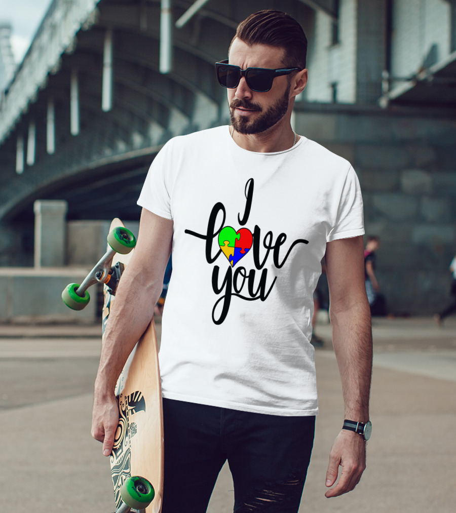 Autism Puzzle Heart I Love You Son Daughter Mom Dad T-Shirt