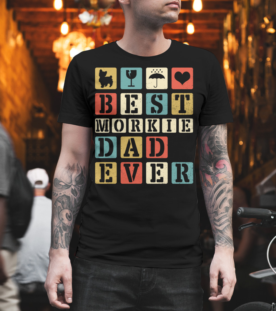 Best Morkie Dad Ever Vintage Style92 Blocks Heart Dog Elements T-Shirt