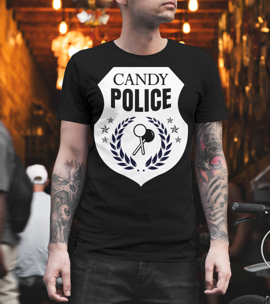 Candy Police Badge Funny Halloween Saying Parent Tee28 T-Shirt