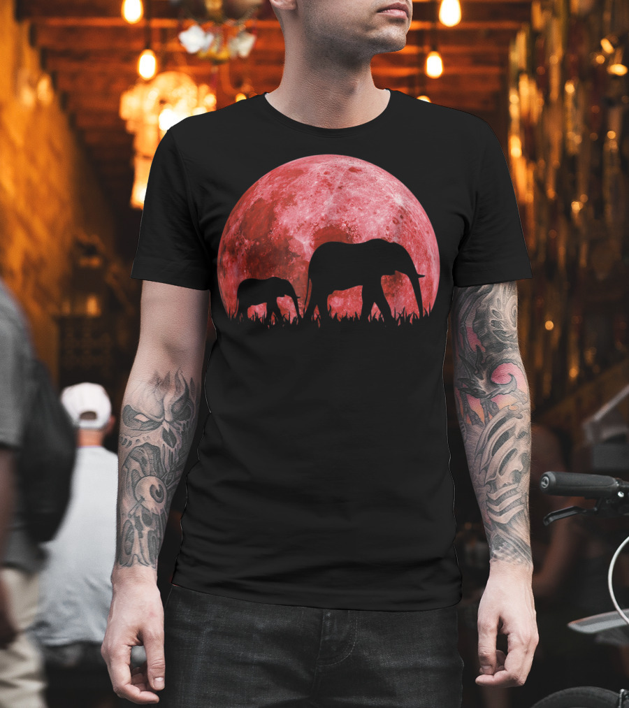 Africa Elephant Moon Safari Animal Map Dad Te42 T-Shirt