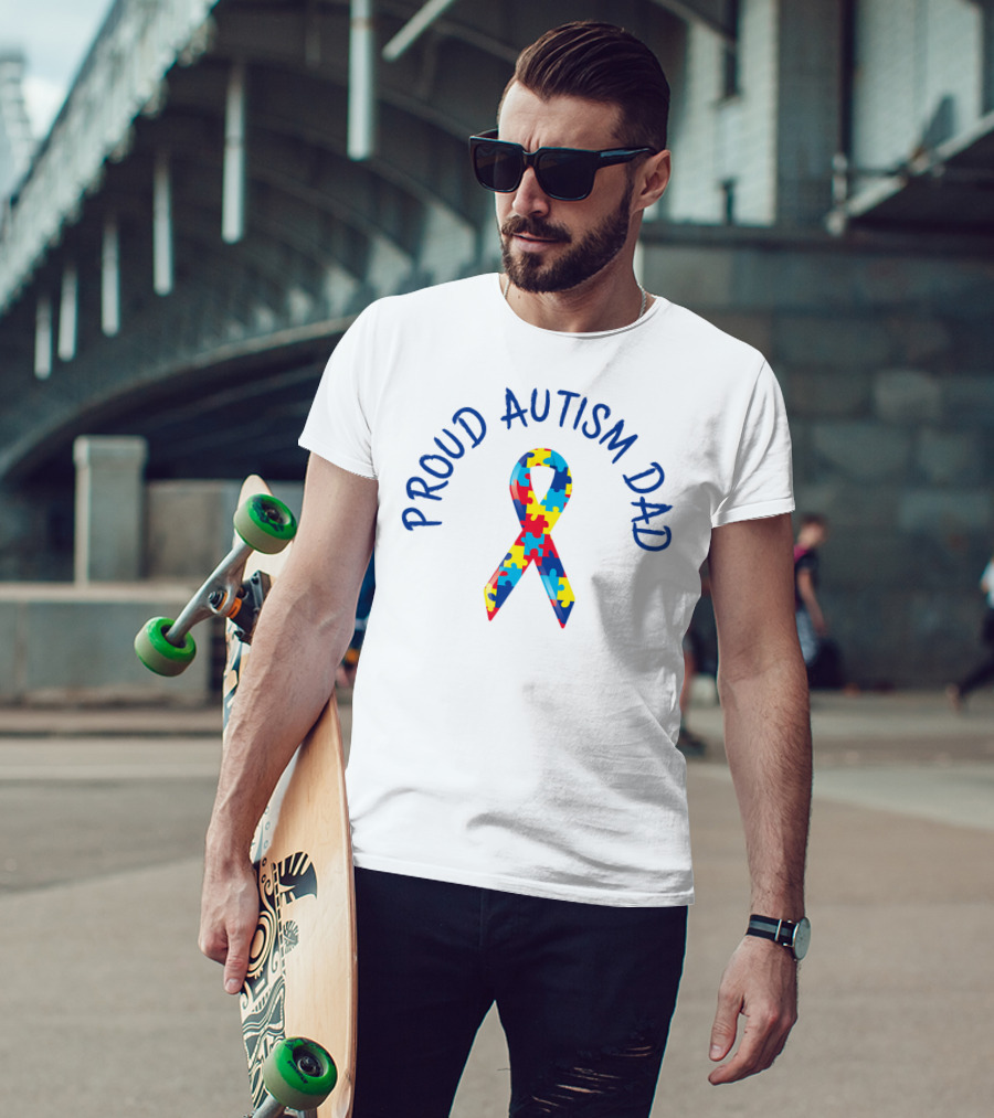 Proud Autism Dad Puzzle Ribbon 15 Support Men Grandpa Papa T-Shirt