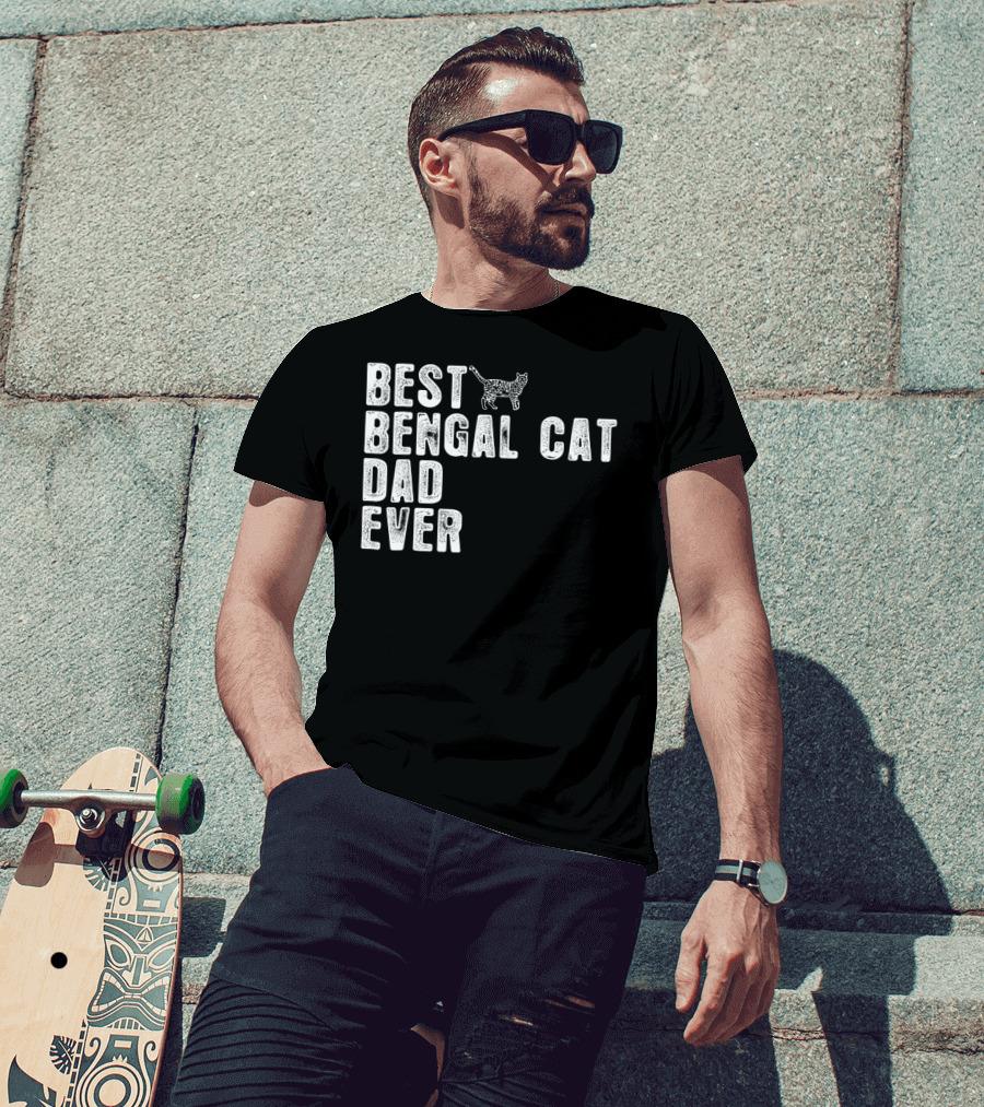 Best Bengal Cat Dad Ever With Cat Outline T-Shirt