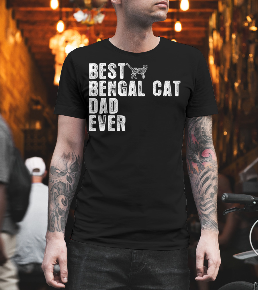 Best Bengal Cat Dad Ever with Cat Outline T-Shirt