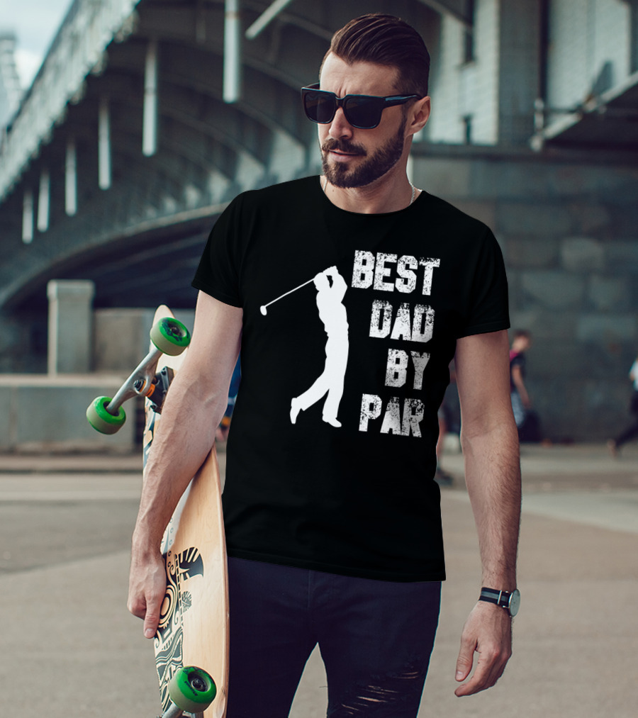Best Dad By Par Funny Golf Lover Swinging Golfer T-Shirt