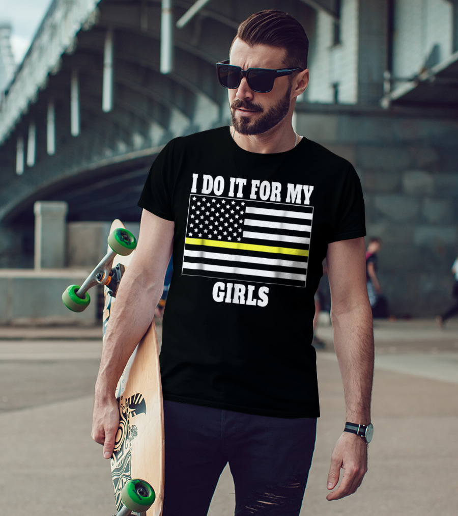 I Do It For My Girls American Flag Yellow Line T-Shirt