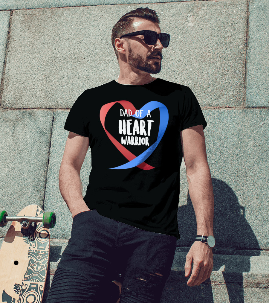 Dad Of A Heart Warrior CHD Awareness Red And Blue Ribbon Heart T-Shirt