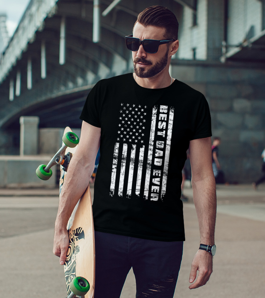 Best Dad Ever American Flag Grunge T-Shirt