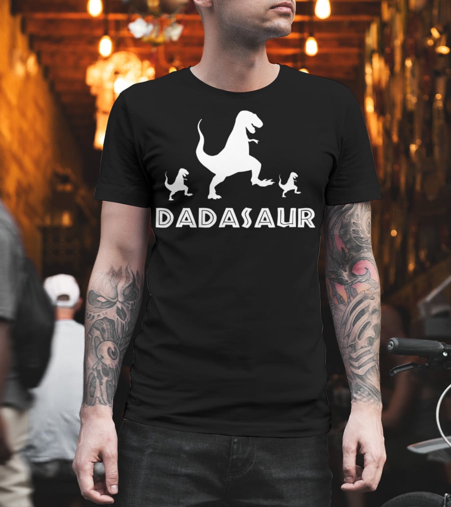 Dadasaur Funny Dinosaur Walking Silhouette with Baby Dinosaurs 29 T-Shirt