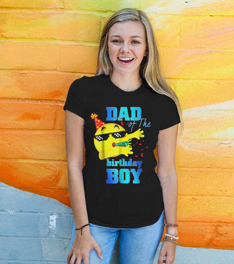 Dad Of The Birthday Boy Dabbing Emoji With Party Hat And Confetti T-Shirt