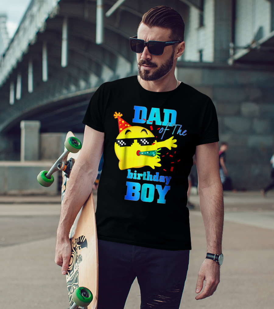 Dad Of The Birthday Boy Dabbing Emoji With Party Hat And Confetti T-Shirt