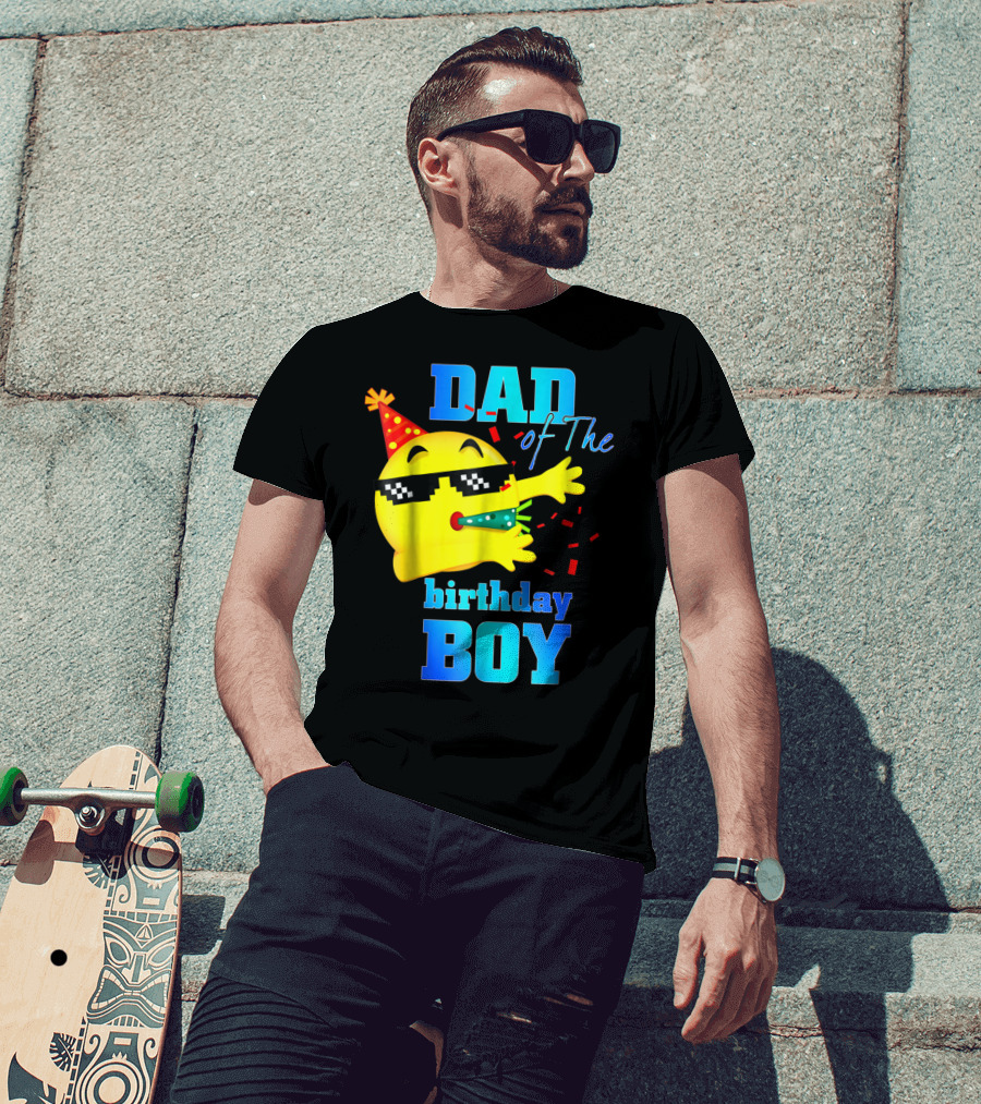 Dad Of The Birthday Boy Dabbing Emoji With Party Hat And Confetti T-Shirt