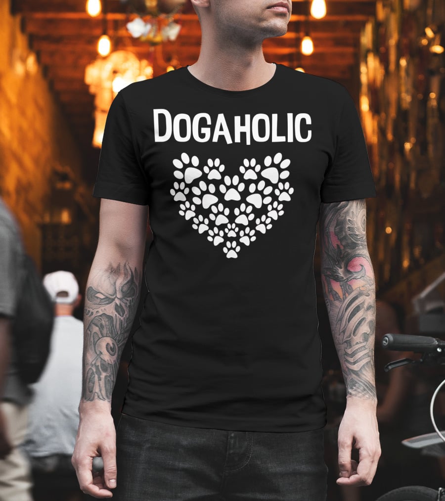 Dogaholic Heart Paw Print Dog Lover Moms Dads 17 T-Shirt