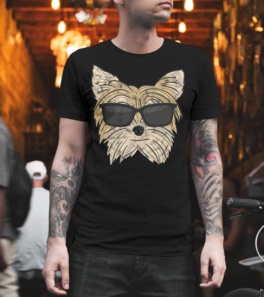 Cool Yorkie Sunglasses Yorkie Poo Dog Face with Shades T-Shirt