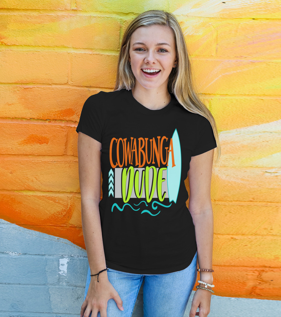 Cowabunga Dude Surf Funny Summer Dad12 Surfboard Waves T-Shirt