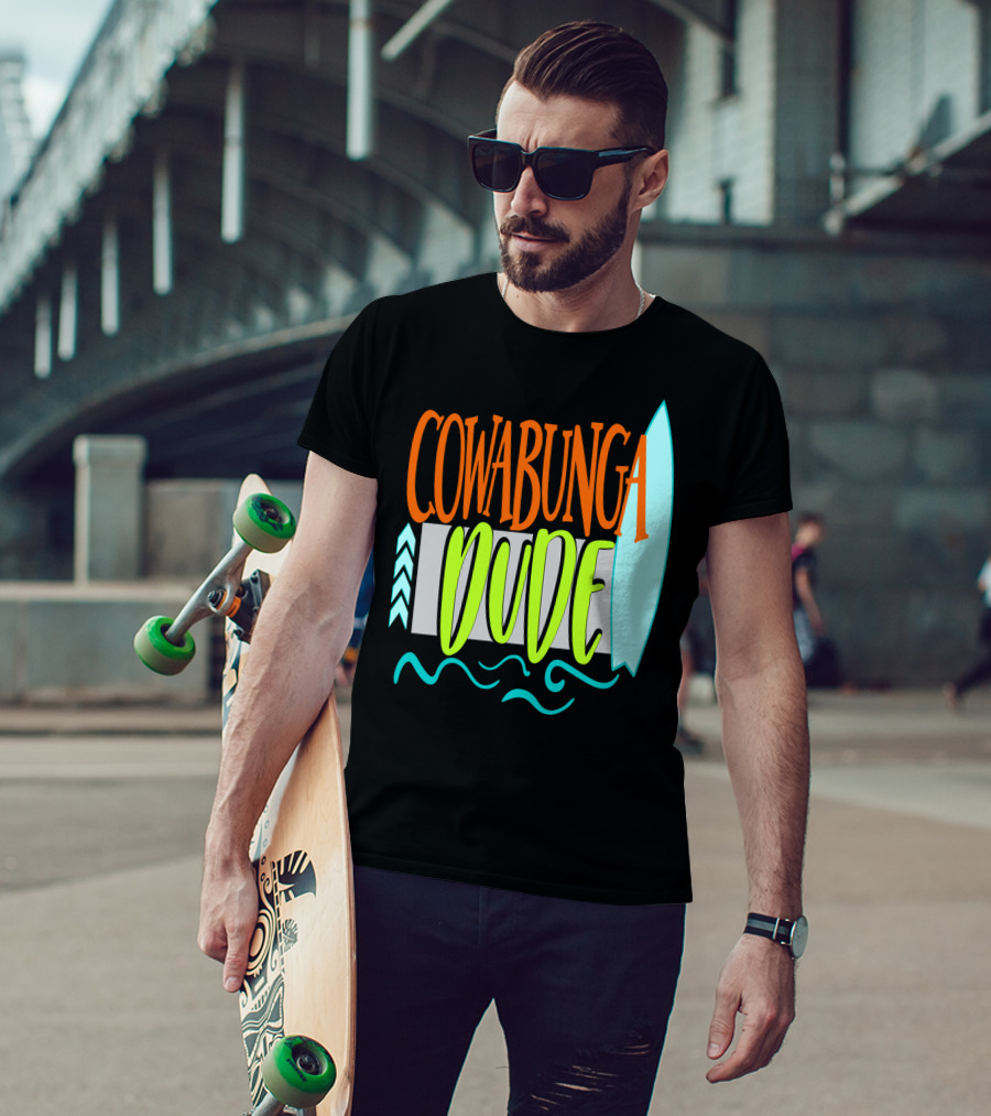 Cowabunga Dude Surf Funny Summer Dad12 Surfboard Waves T-Shirt
