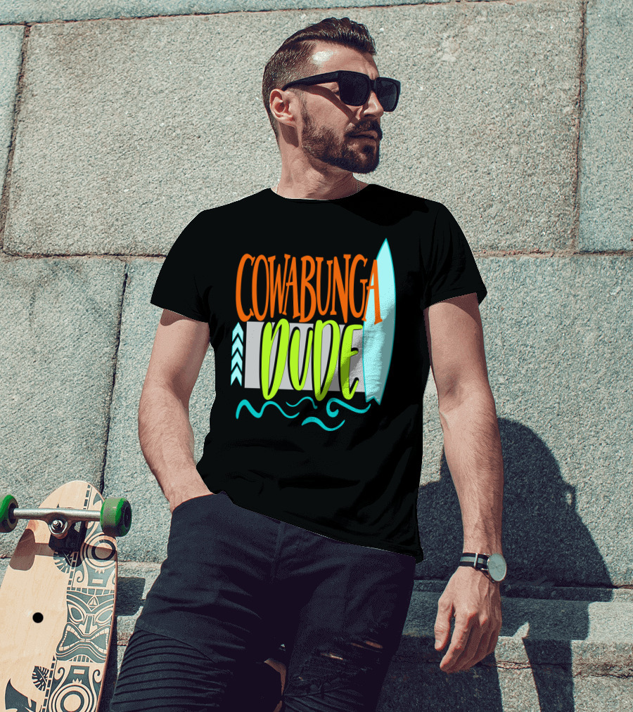 Cowabunga Dude Surf Funny Summer Dad12 Surfboard Waves T-Shirt