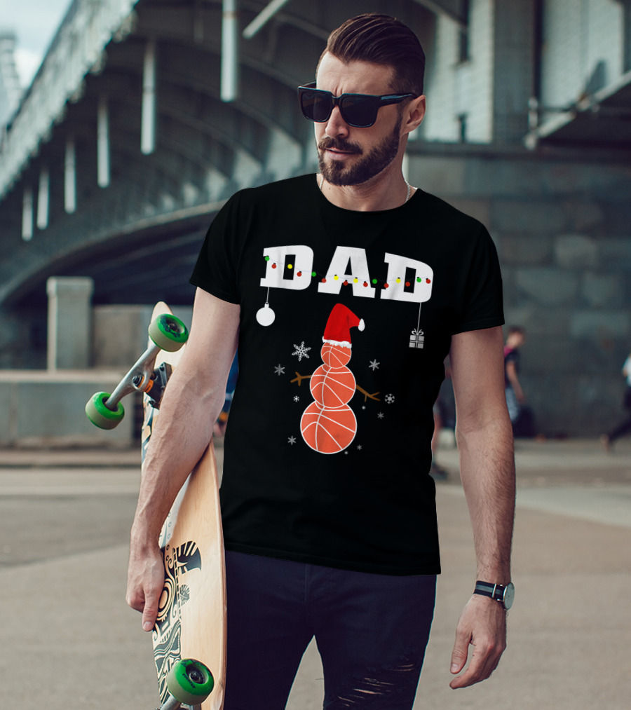 Dad Basketball Snowman Christmas Holiday T-Shirt