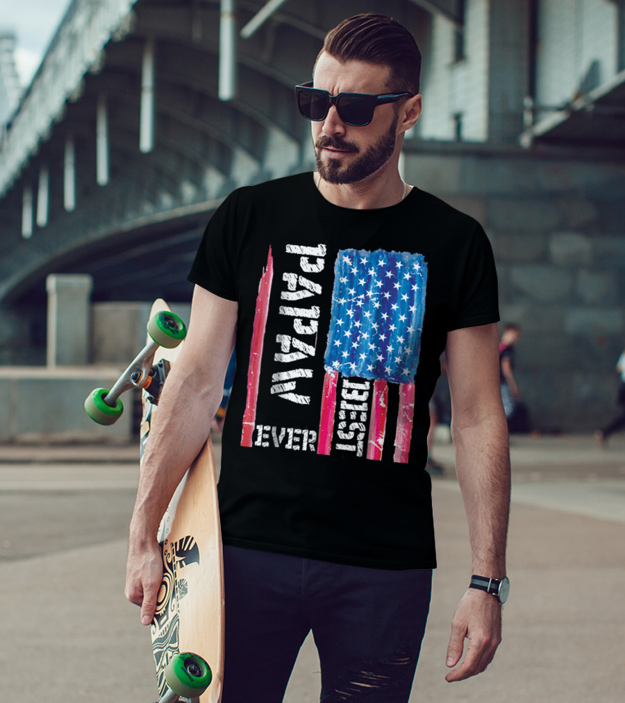 Best Papaw Ever Distressed American Flag Vertical Text And Stars T-Shirt