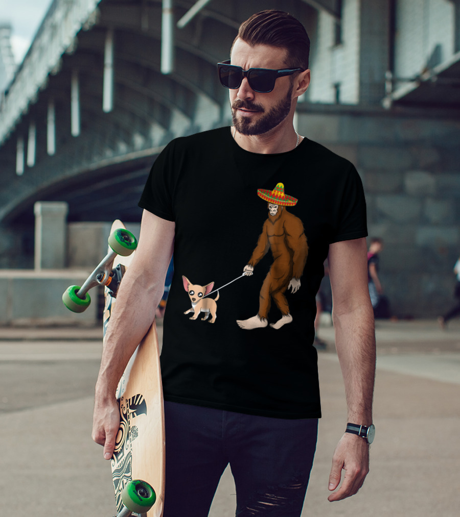 Bigfoot Sombrero Walking Chihuahua Cinco De Mayo T-Shirt