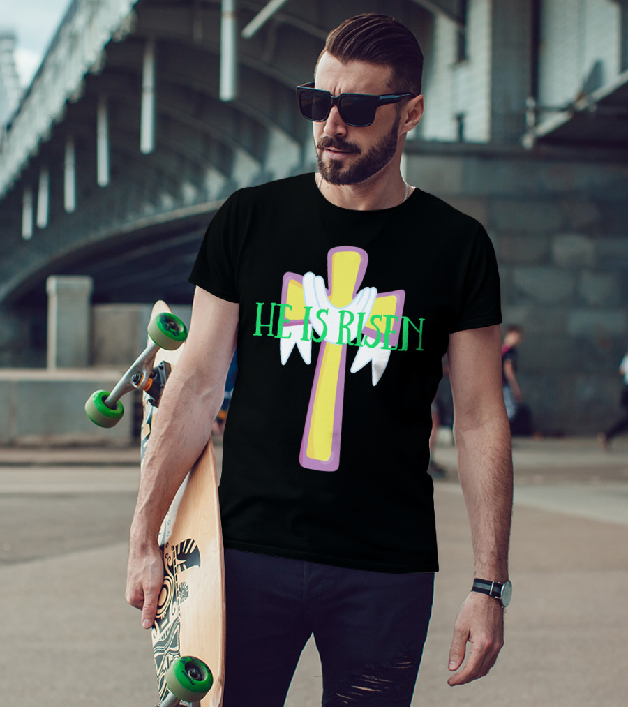 Easter He Is Risen Christian Cross Jesus Pastor Dad51 T-Shirt
