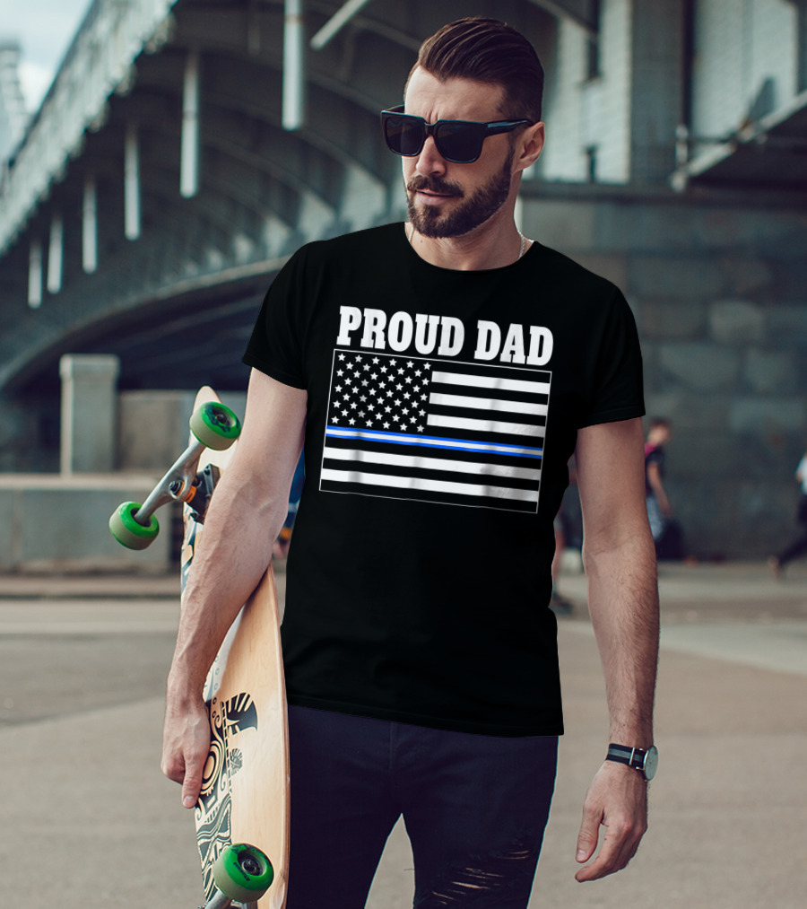 PROUD DAD EMT Thin Blue Line American Flag T-Shirt