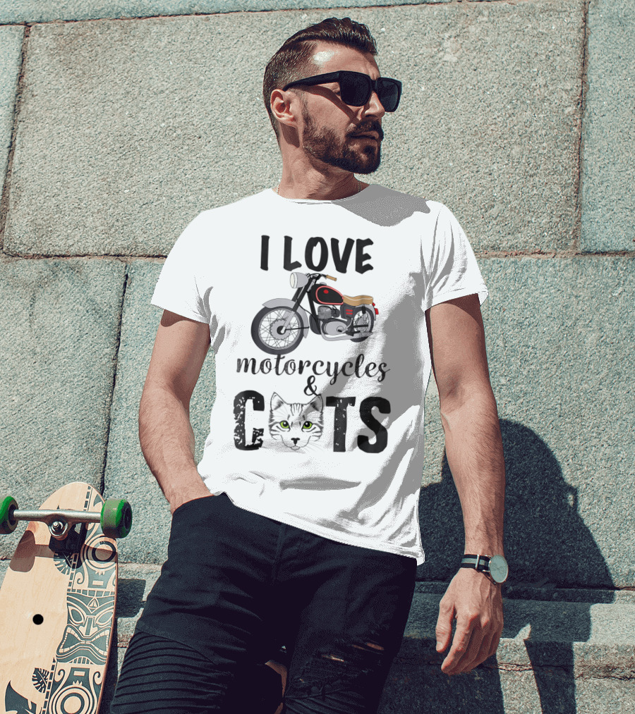I Love Motorcycles And Cats Grandpa T-Shirt
