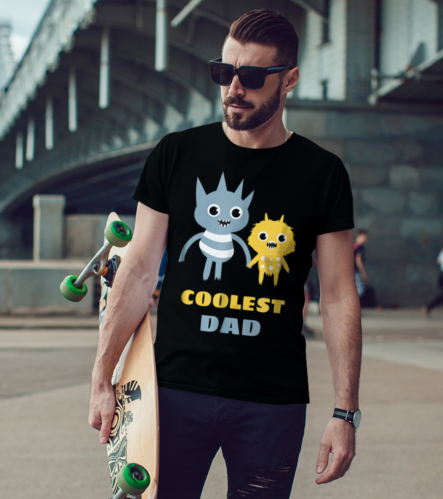 Coolest Dad Funny Monster Creatures Holding Hands T-Shirt