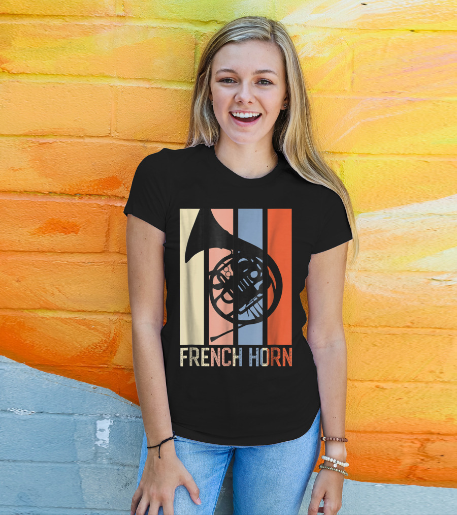 French Horn Dad Marching Band High School Strip Style Retro Music 22 T-Shirt
