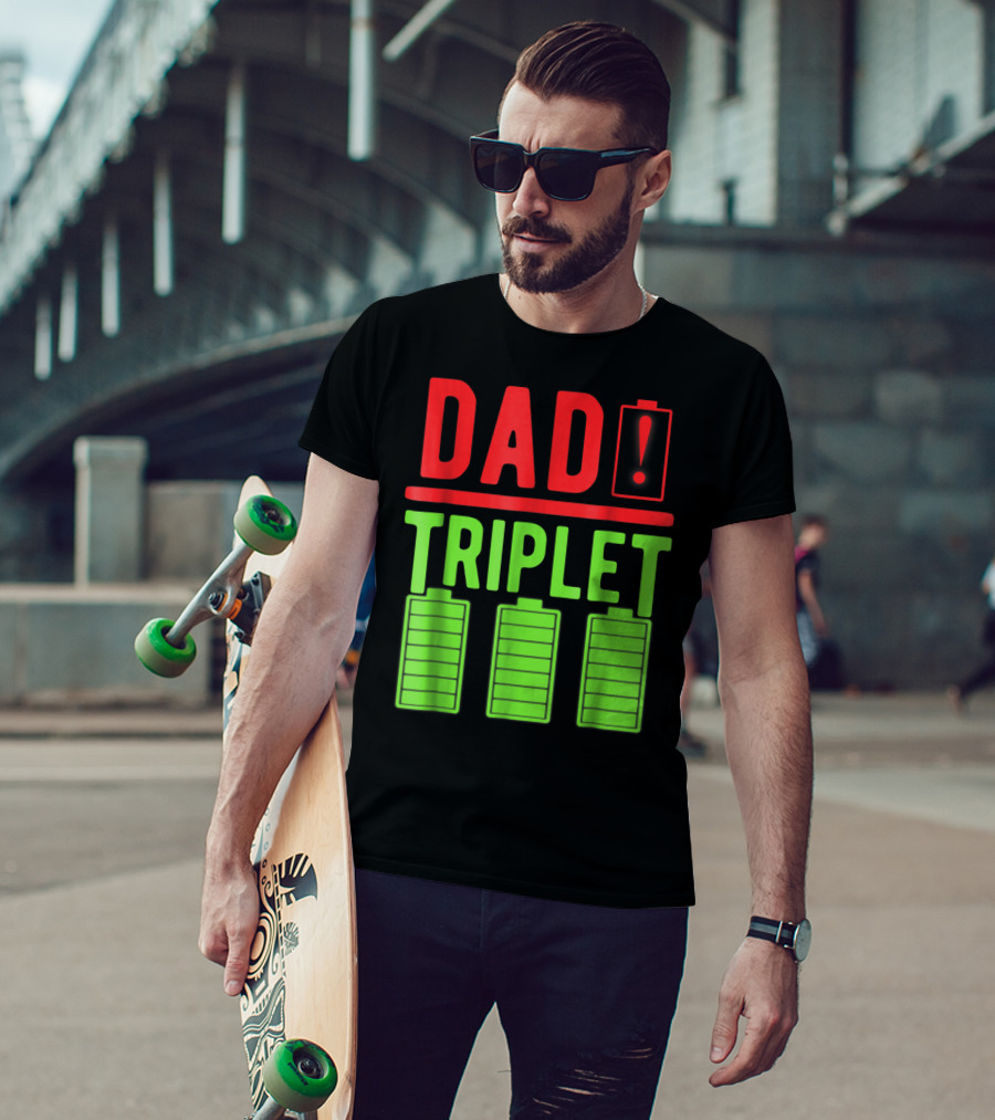 Dad Battery Warning Triplet Charge Levels T-Shirt