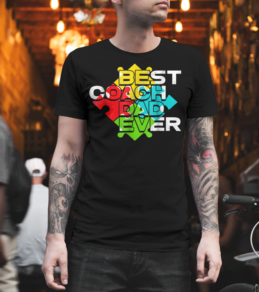 Best Coach Dad Ever Autism Puzzle Piece Colors 90s T-Shirt