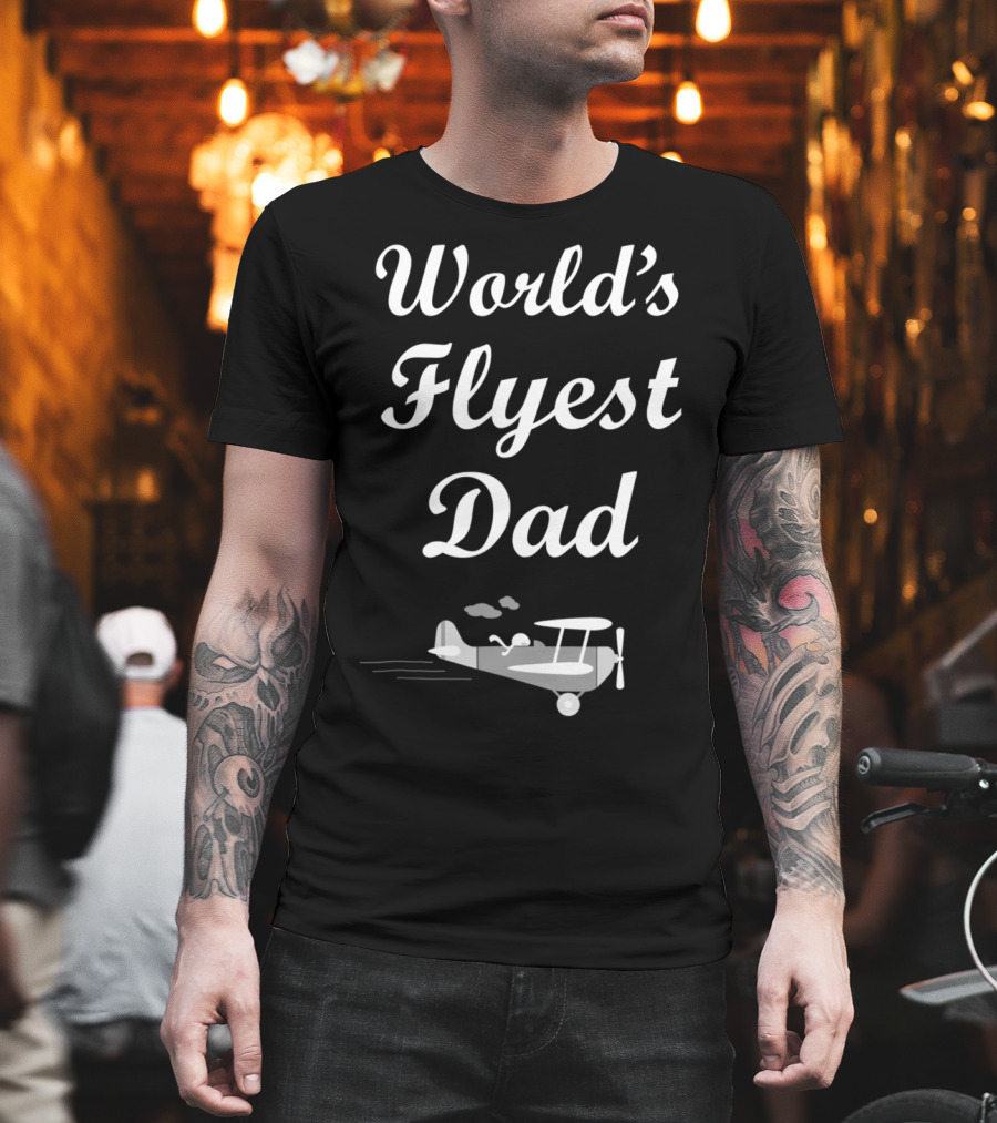World's Flyest Dad Cartoon Airplane Pilot Bday T-Shirt