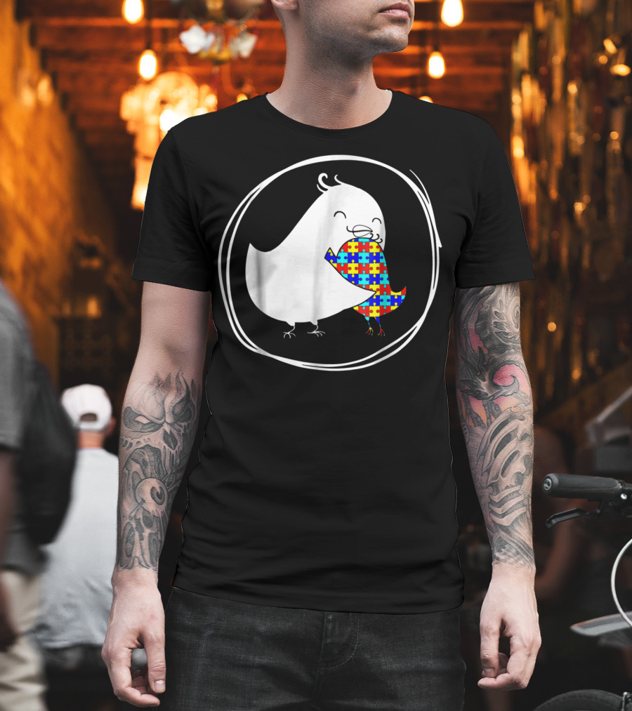 Chicken Embrace Autism Puzzle Pattern Awareness T-Shirt