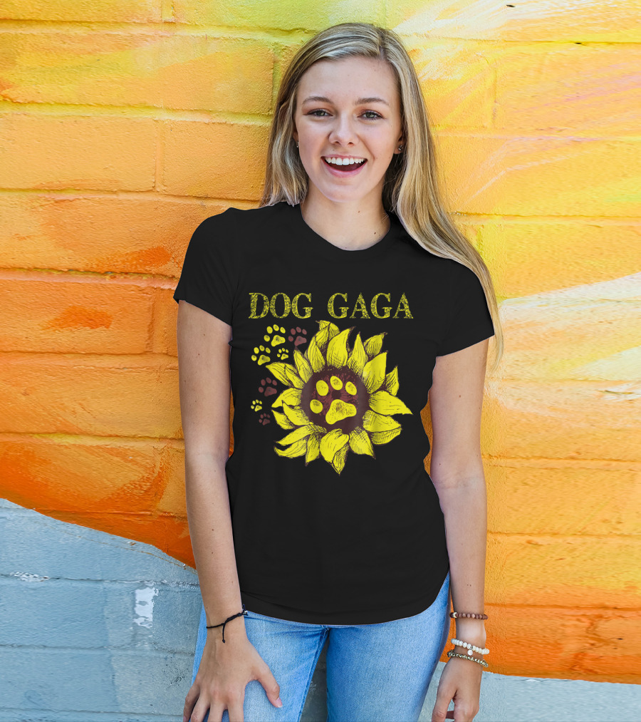 Dog Gaga Sunflower Paw Prints T-Shirt
