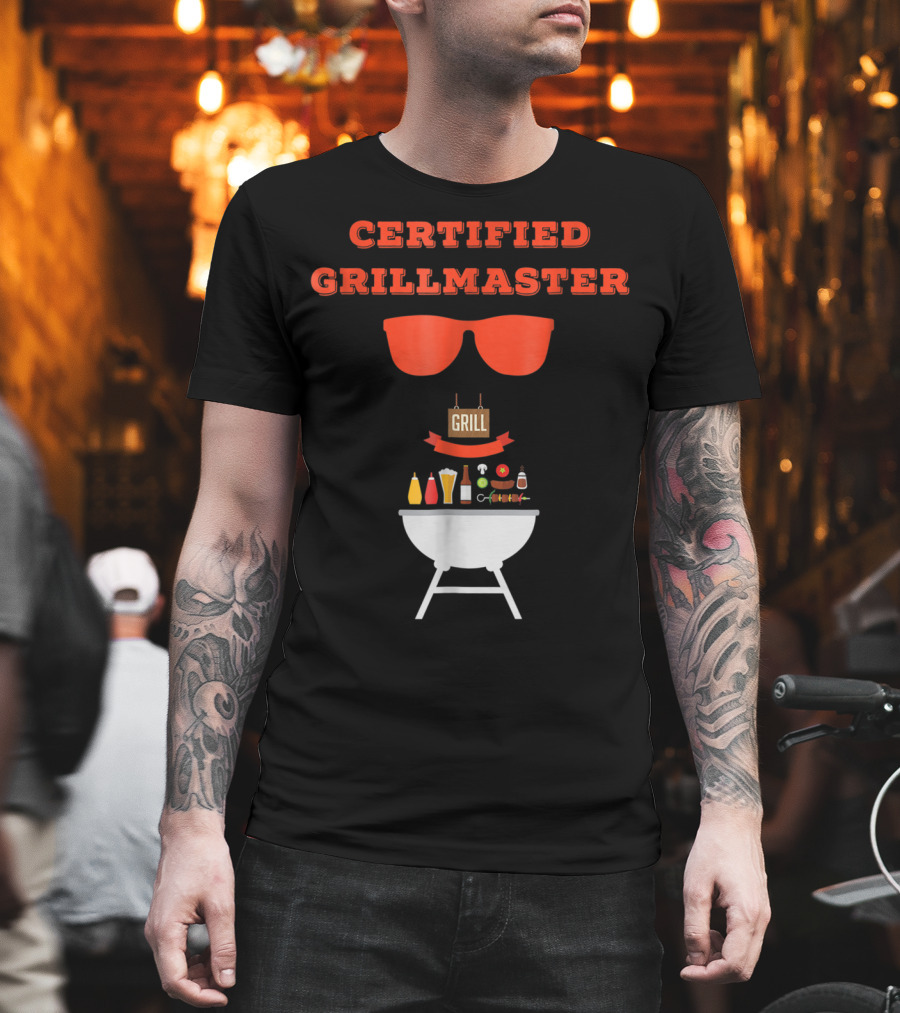 Certified Grillmaster Dad Pun BBQ99 Cooking Fun With Sunglasses And Grill T-Shirt