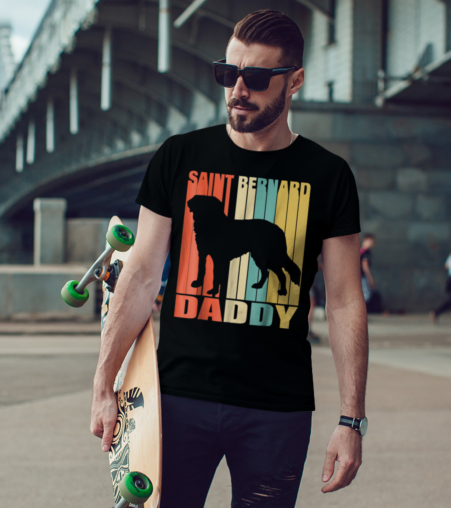 Saint Bernard Daddy Vintage Love Dog87 Retro Stripes T-Shirt
