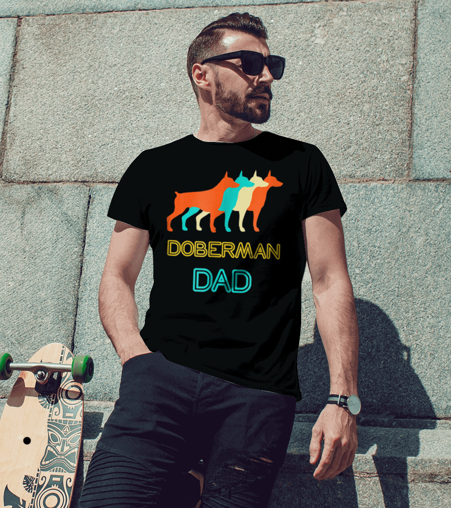 Doberman Dad Retro Colorful Silhouette Trio T-Shirt