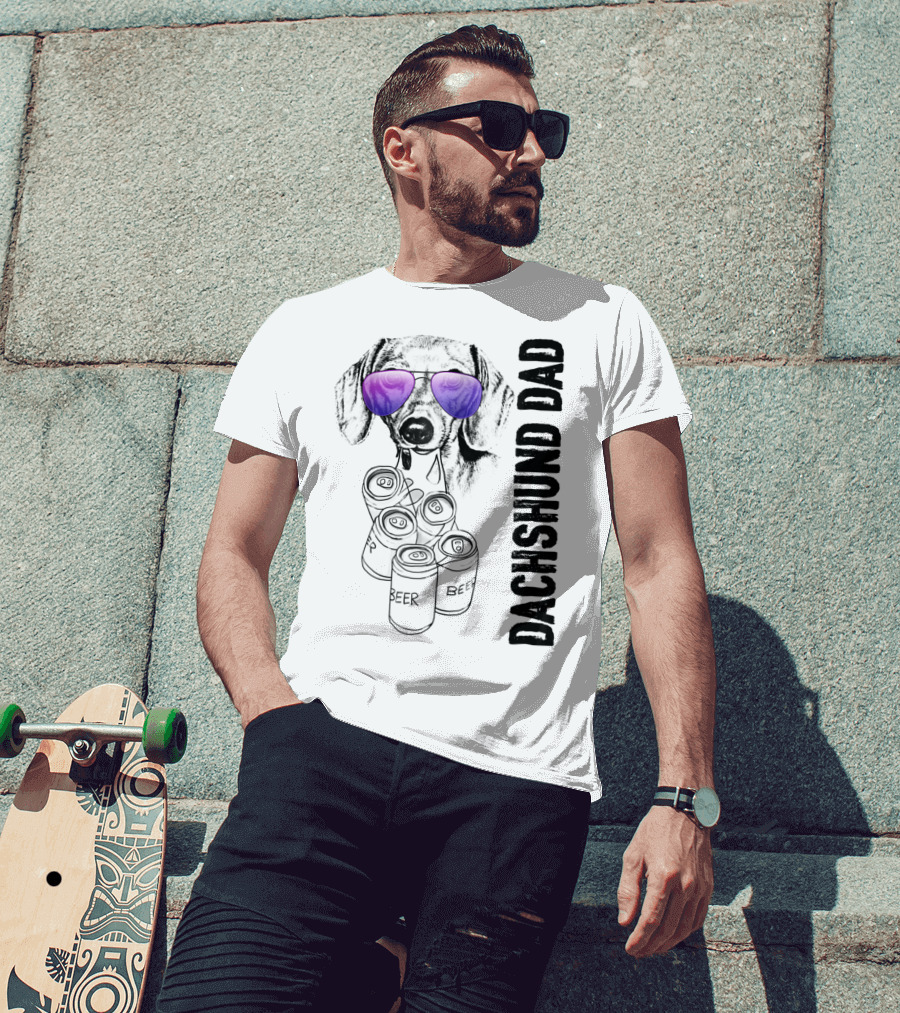 Dachshund Dad With Beer Cans And Sunglasses T-Shirt